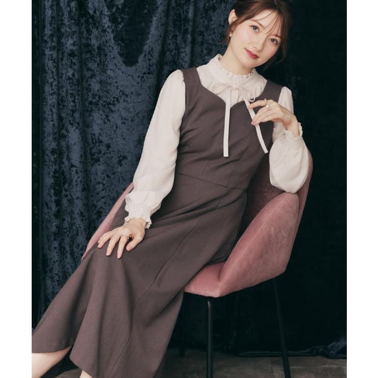 チャコールグレー(013) | 【帯電防止・通勤】ハートネック フレアージャンスカ | Couture brooch