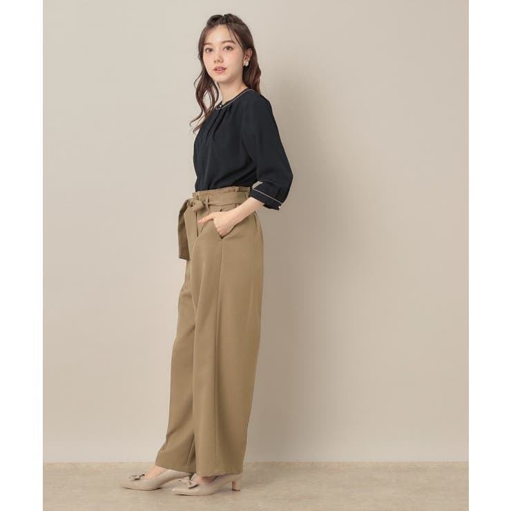 【帯電防止・通勤】ウエストリボン サスペンダー付きワイドパンツ | Couture brooch | 詳細画像17 