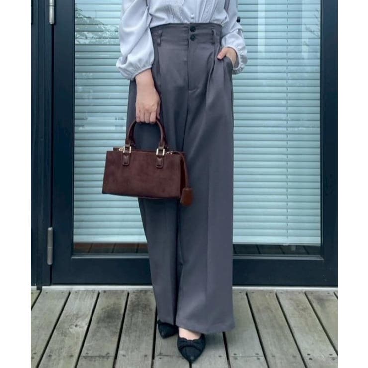 【帯電防止・通勤】ウエストリボン サスペンダー付きワイドパンツ | Couture brooch | 詳細画像15 