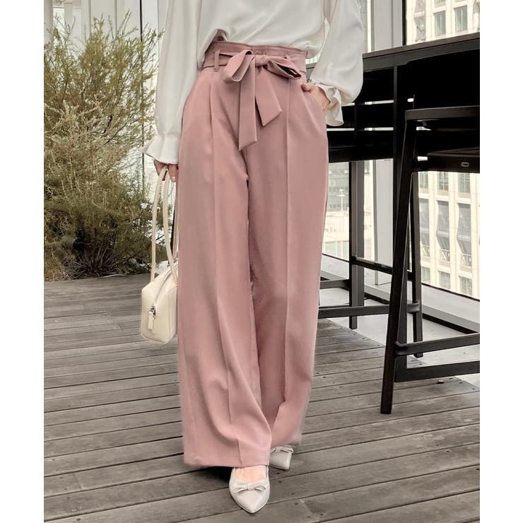 【帯電防止・通勤】ウエストリボン サスペンダー付きワイドパンツ | Couture brooch | 詳細画像30 