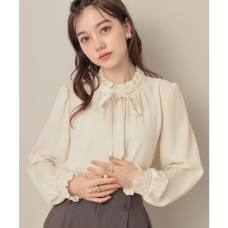 【フェミニン・通勤】タイ付きピコフリルブラウス | Couture brooch | 詳細画像4 