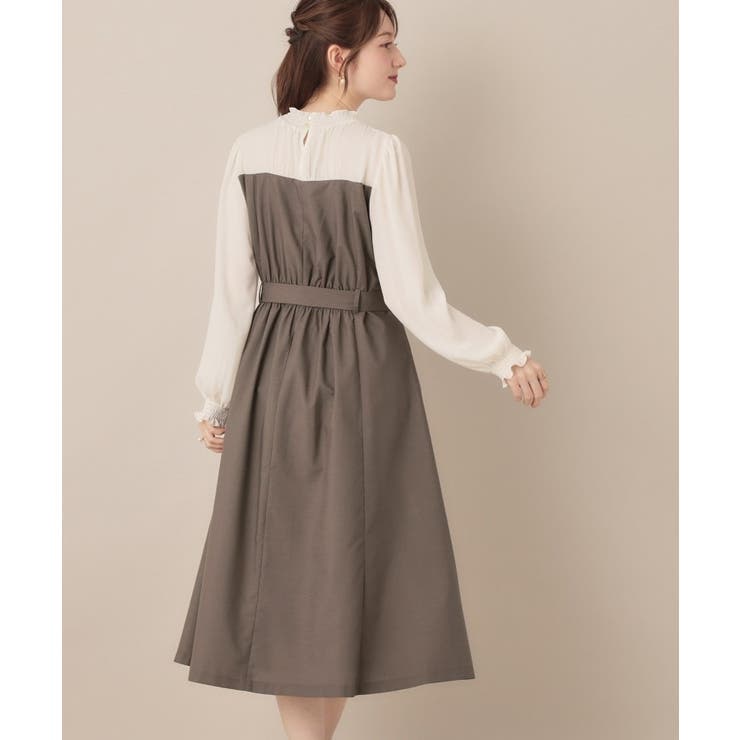 レイヤード風・きれいめ・通勤】ドッキングベアワンピース[品番