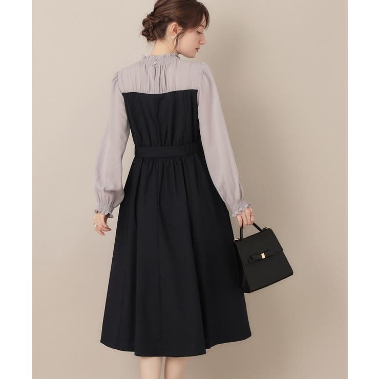 レイヤード風・きれいめ・通勤】ドッキングベアワンピース[品番