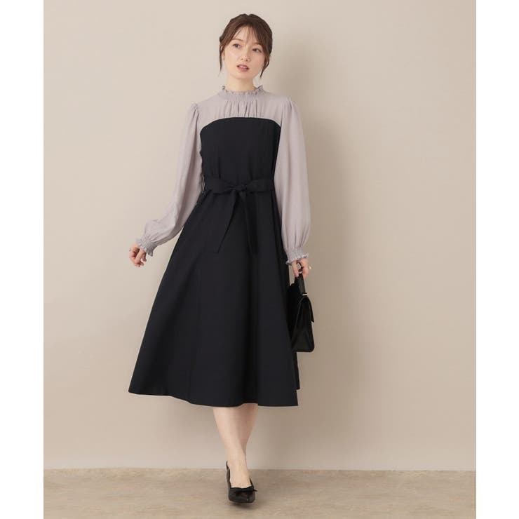 レイヤード風・きれいめ・通勤】ドッキングベアワンピース[品番