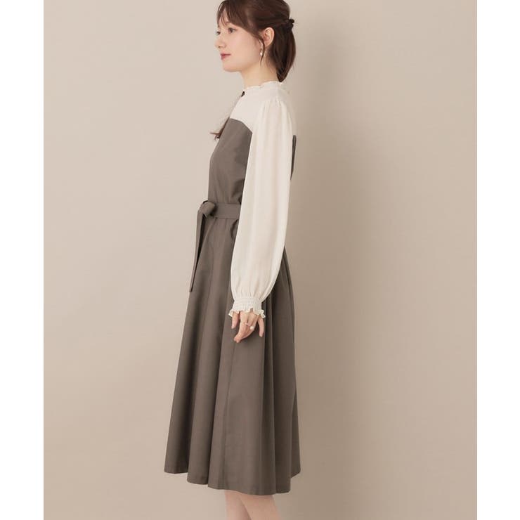 レイヤード風・きれいめ・通勤】ドッキングベアワンピース[品番