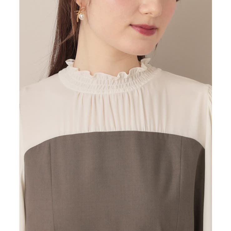 【レイヤード風・きれいめ・通勤】ドッキングベアワンピース レイヤード風・きれいめ・通勤】ドッキングベアワンピース