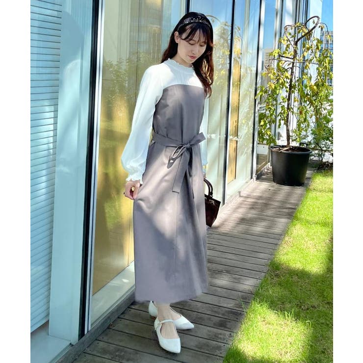 レイヤード風・きれいめ・通勤】ドッキングベアワンピース[品番