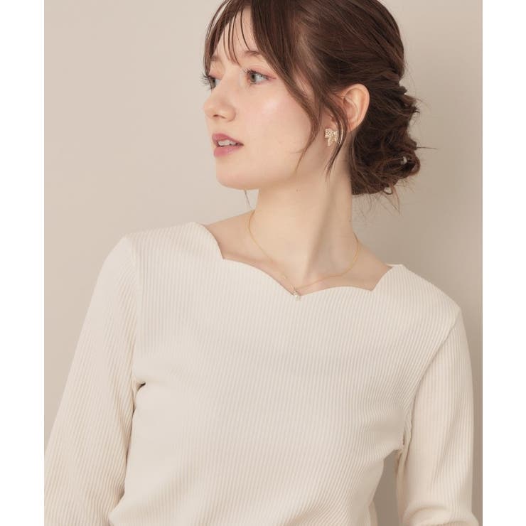 オフホワイト(003) | 【マシンウォッシャブル・通勤・大人可愛い】ハートネックテレコプルオーバー | Couture brooch