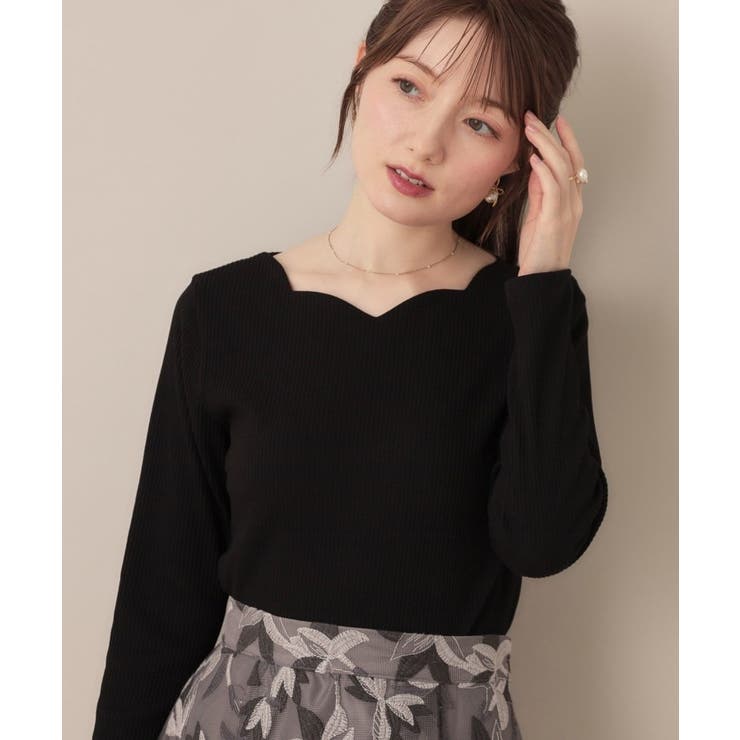 ブラック(019) | 【マシンウォッシャブル・通勤・大人可愛い】ハートネックテレコプルオーバー | Couture brooch