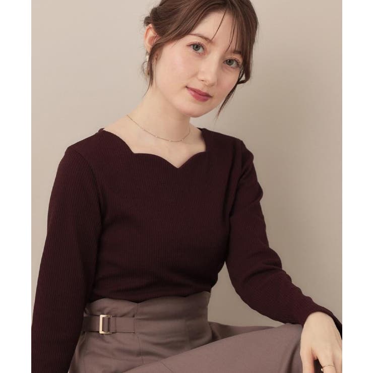 ボルドー(064) | 【マシンウォッシャブル・通勤・大人可愛い】ハートネックテレコプルオーバー | Couture brooch