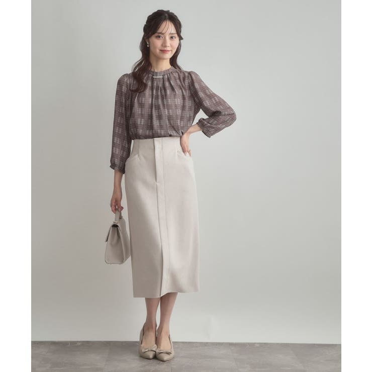 【洗える・ストレッチ・通勤】スエード調ダンボールIラインスカート | Couture brooch | 詳細画像1 