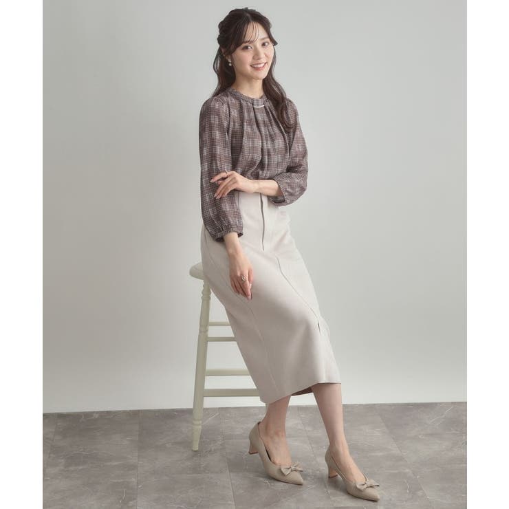 ライトグレー(011) | 【洗える・ストレッチ・通勤】スエード調ダンボールIラインスカート | Couture brooch