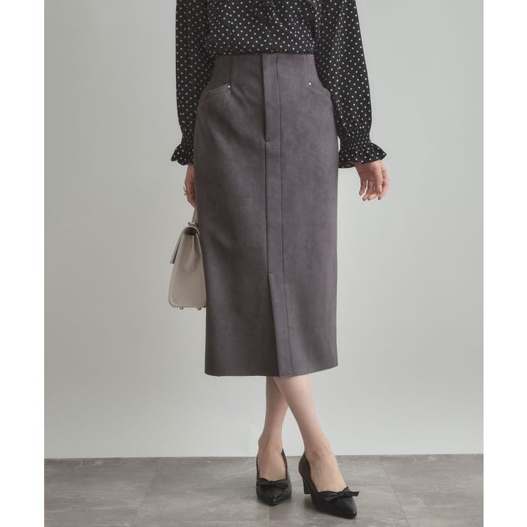 チャコールグレー(014) | 【洗える・ストレッチ・通勤】スエード調ダンボールIラインスカート | Couture brooch