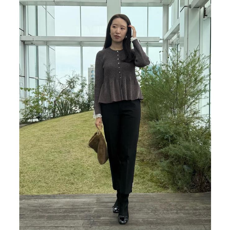 【通勤・美脚見え・あったか】裏起毛パール調スカラ裾デザインパンツ | Couture brooch | 詳細画像7 