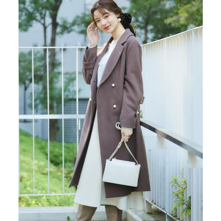 【大人上品・ベルト付き】パール調釦チェスターコート | Couture brooch | 詳細画像45 