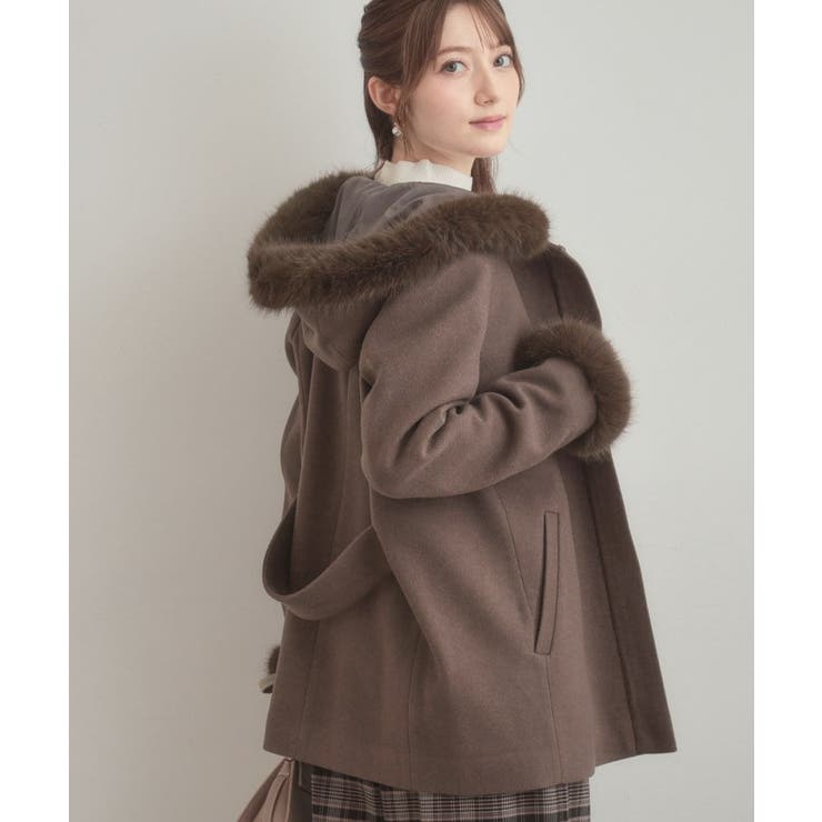 【大人可愛い・フード取り外し可能】フードフェイクファー ハーフ丈コート | Couture brooch | 詳細画像16 