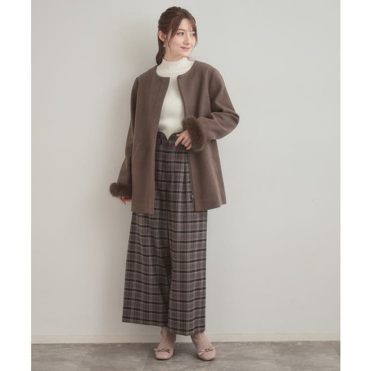 【大人可愛い・フード取り外し可能】フードフェイクファー ハーフ丈コート | Couture brooch | 詳細画像13 