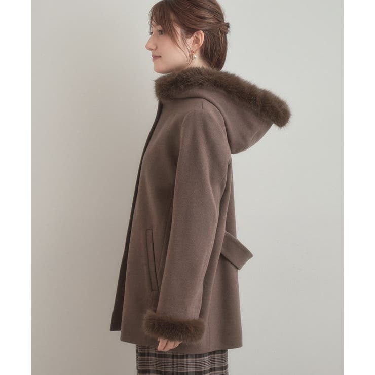 【大人可愛い・フード取り外し可能】フードフェイクファー ハーフ丈コート | Couture brooch | 詳細画像50 