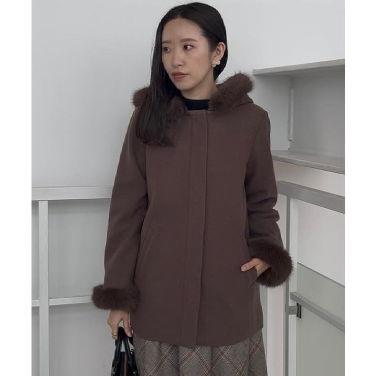 【大人可愛い・フード取り外し可能】フードフェイクファー ハーフ丈コート | Couture brooch | 詳細画像22 