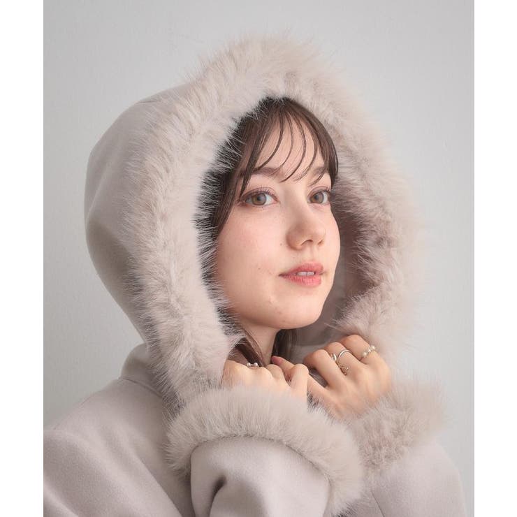 【大人可愛い・フード取り外し可能】フードフェイクファー ハーフ丈コート | Couture brooch | 詳細画像35 