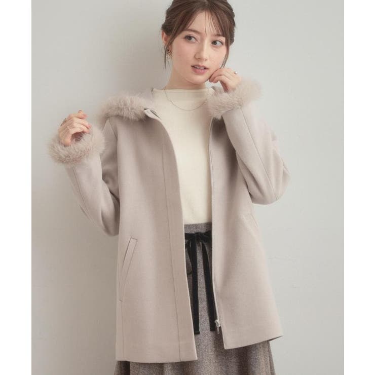 【大人可愛い・フード取り外し可能】フードフェイクファー ハーフ丈コート | Couture brooch | 詳細画像26 