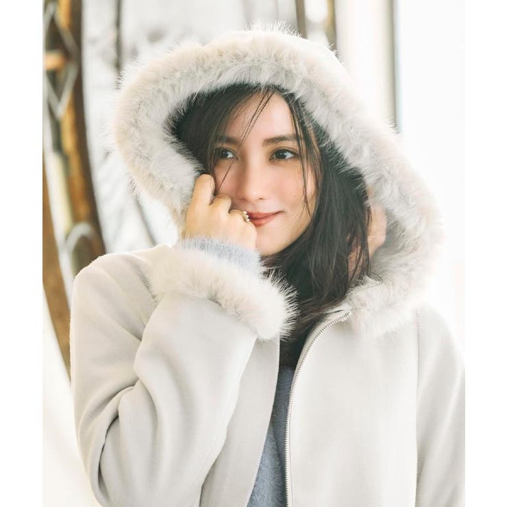 【大人可愛い・フード取り外し可能】フードフェイクファー ハーフ丈コート | Couture brooch | 詳細画像41 