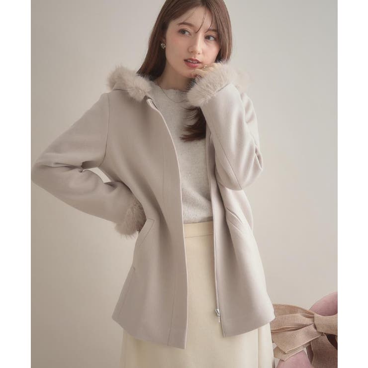 【大人可愛い・フード取り外し可能】フードフェイクファー ハーフ丈コート | Couture brooch | 詳細画像38 