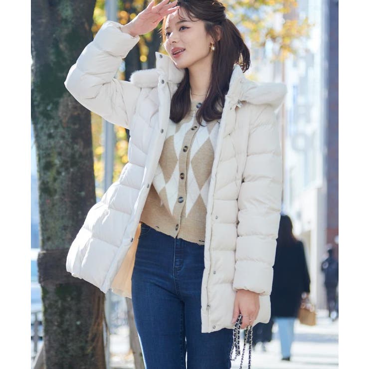 2WAY・ベルト付き】フードフェイクファー ミドル丈ダウンコート[品番