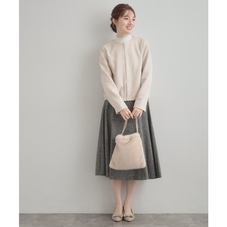 【通勤・大人上品】スエード調ダンボール ノーカラージャケット | Couture brooch | 詳細画像1 