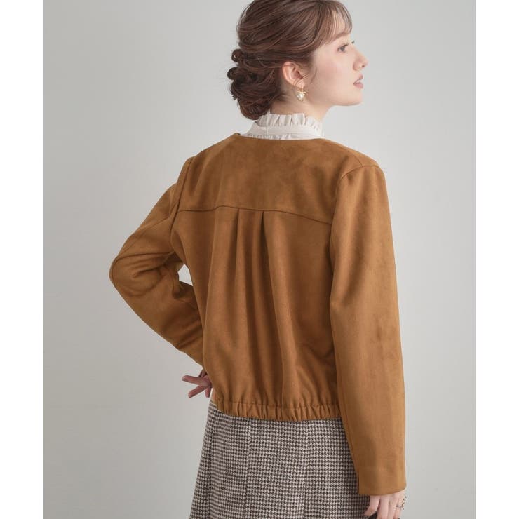 【通勤・大人上品】スエード調ダンボール ノーカラージャケット | Couture brooch | 詳細画像32 