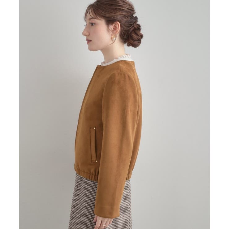 【通勤・大人上品】スエード調ダンボール ノーカラージャケット | Couture brooch | 詳細画像41 