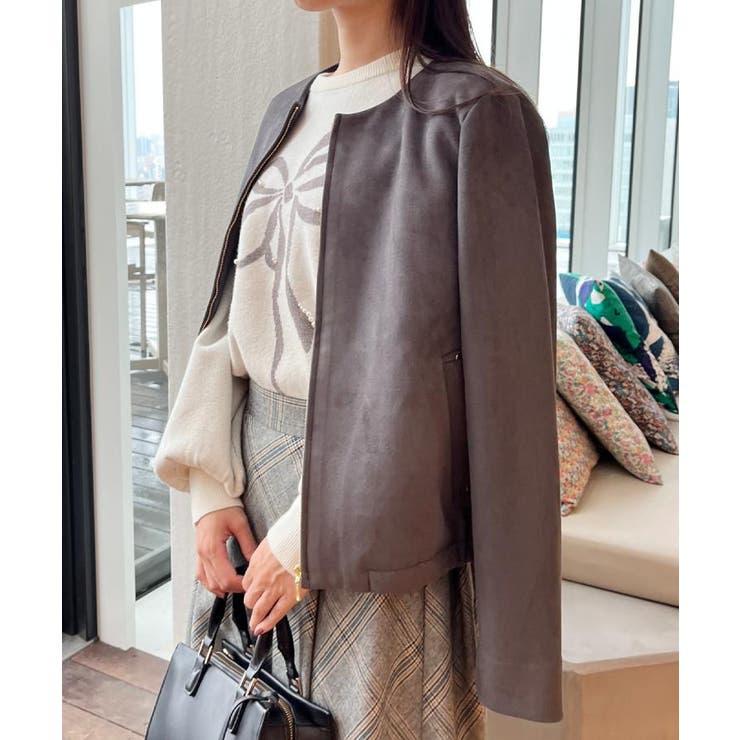 【通勤・大人上品】スエード調ダンボール ノーカラージャケット | Couture brooch | 詳細画像26 