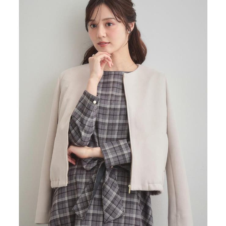 【通勤・大人上品】スエード調ダンボール ノーカラージャケット | Couture brooch | 詳細画像11 