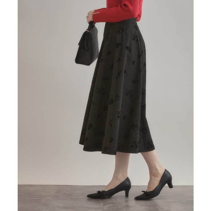 【美シルエット・通勤】フロッキーフラワープリントスカート | Couture brooch | 詳細画像5 