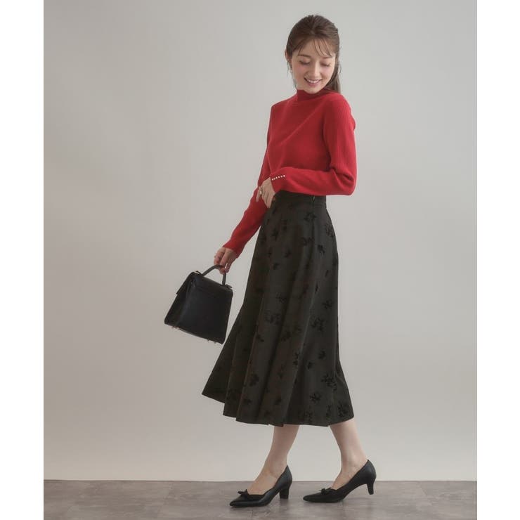 【美シルエット・通勤】フロッキーフラワープリントスカート | Couture brooch | 詳細画像2 