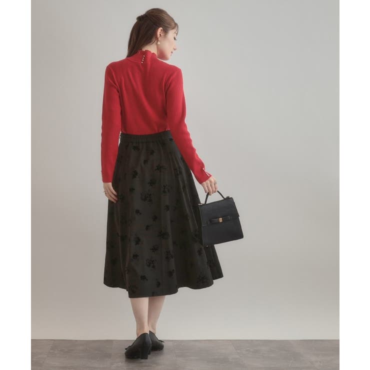 【美シルエット・通勤】フロッキーフラワープリントスカート | Couture brooch | 詳細画像3 