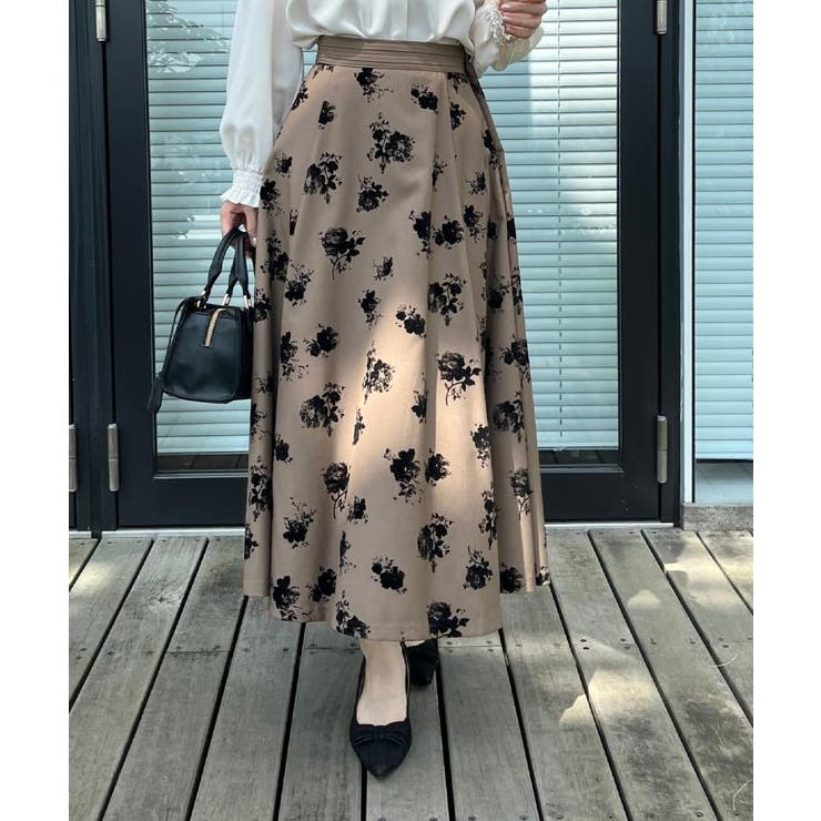 【美シルエット・通勤】フロッキーフラワープリントスカート | Couture brooch | 詳細画像24 