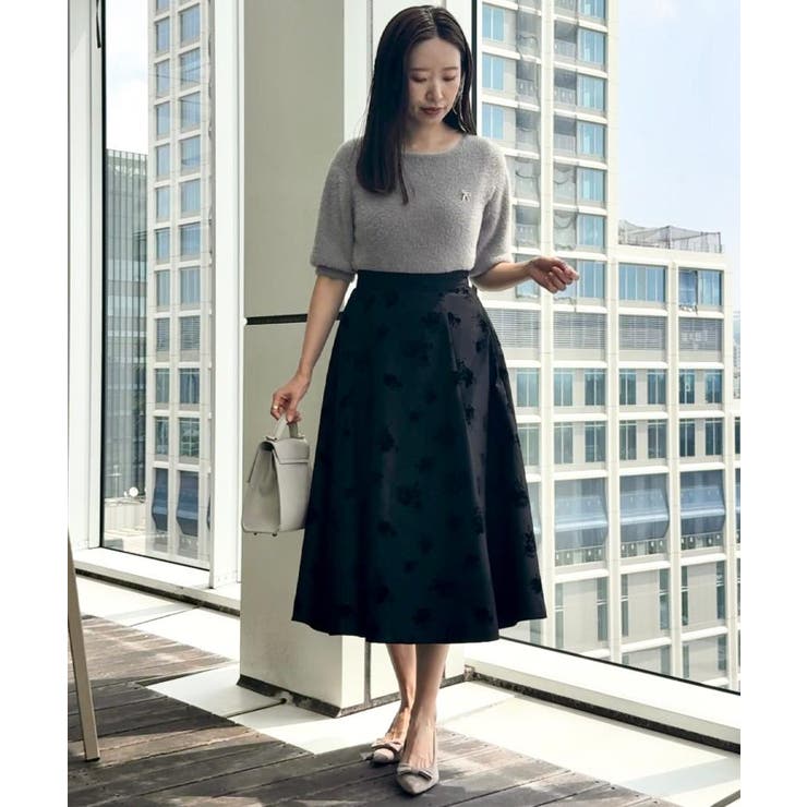 【美シルエット・通勤】フロッキーフラワープリントスカート | Couture brooch | 詳細画像7 