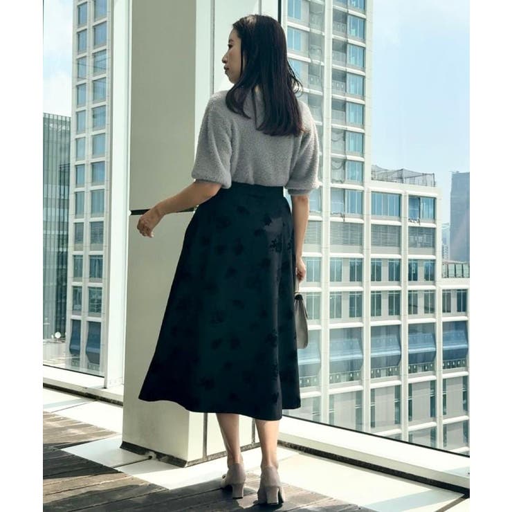 【美シルエット・通勤】フロッキーフラワープリントスカート | Couture brooch | 詳細画像9 