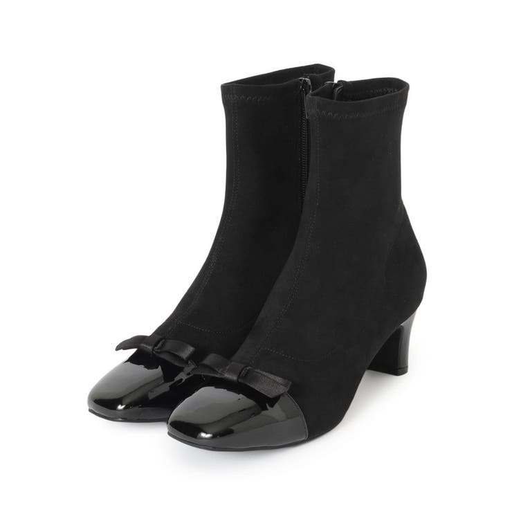 ブラック(019) | ドッキングデザインリボンストレッチブーツ | Couture brooch