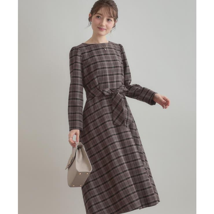 【大人可愛い・微起毛】先染めチェック柄フィット＆フレアワンピース | Couture brooch | 詳細画像19 