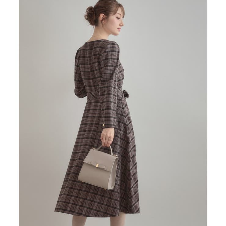 【大人可愛い・微起毛】先染めチェック柄フィット＆フレアワンピース | Couture brooch | 詳細画像20 