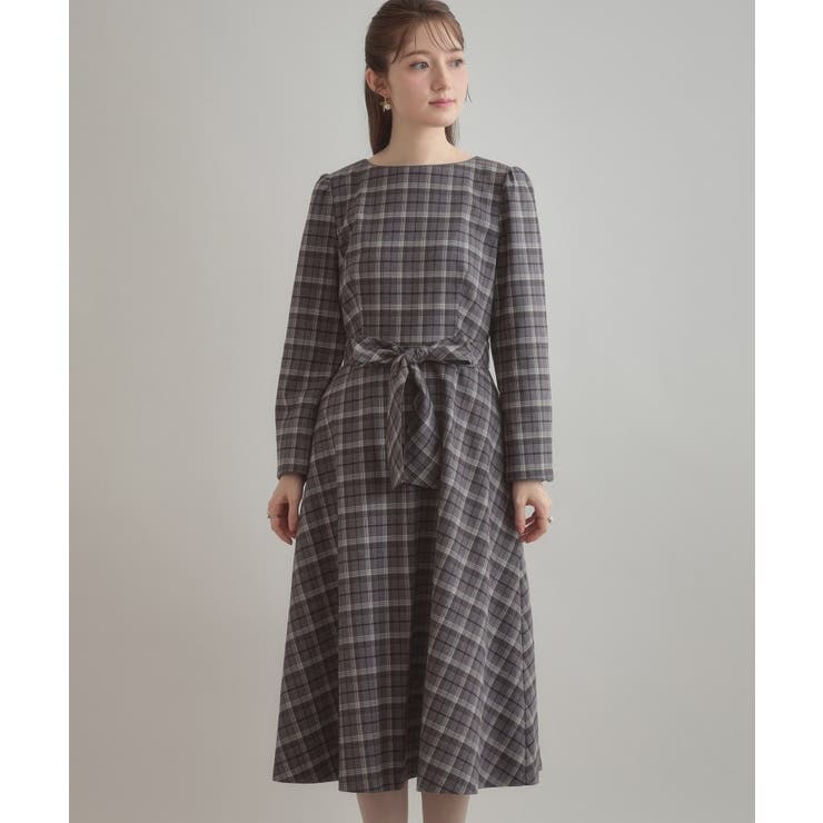 【大人可愛い・微起毛】先染めチェック柄フィット＆フレアワンピース | Couture brooch | 詳細画像28 