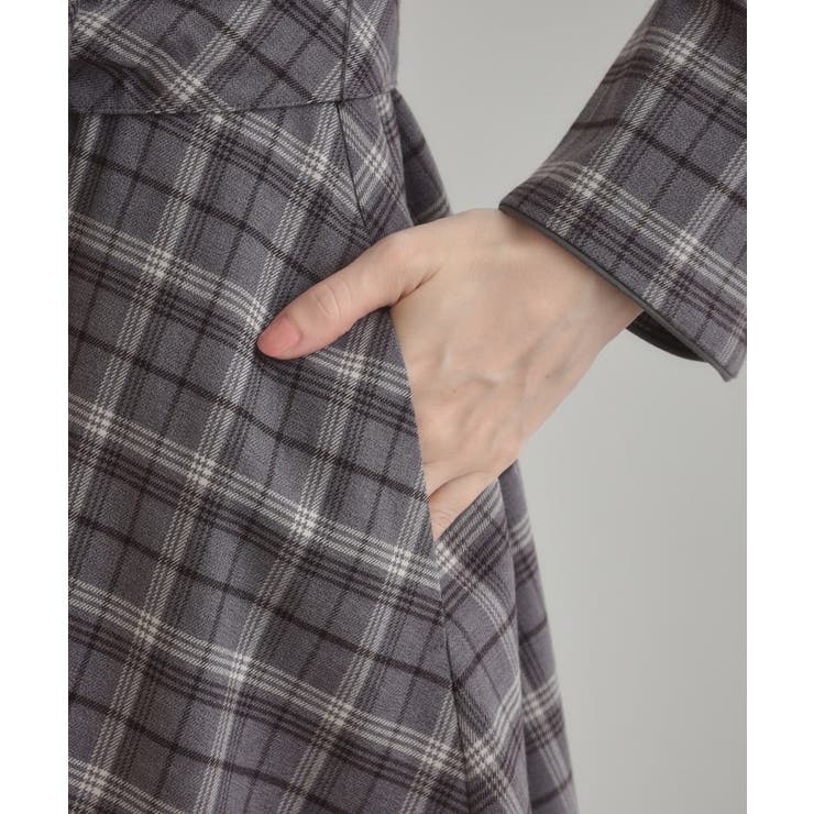【大人可愛い・微起毛】先染めチェック柄フィット＆フレアワンピース | Couture brooch | 詳細画像35 