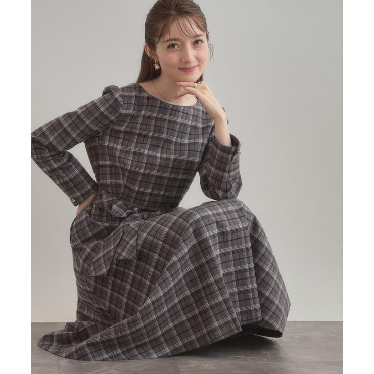 【大人可愛い・微起毛】先染めチェック柄フィット＆フレアワンピース | Couture brooch | 詳細画像8 
