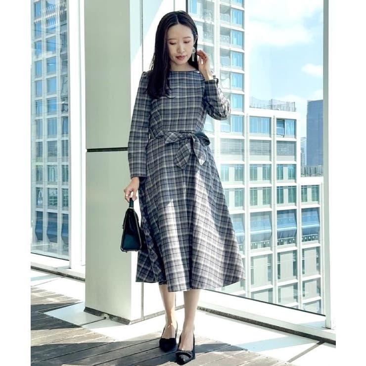 【大人可愛い・微起毛】先染めチェック柄フィット＆フレアワンピース | Couture brooch | 詳細画像10 