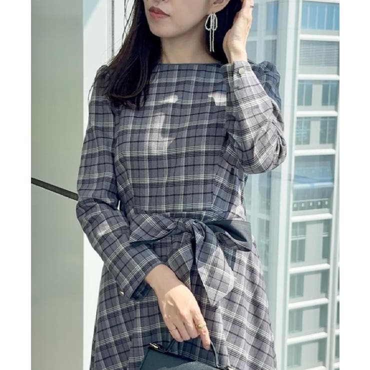 【大人可愛い・微起毛】先染めチェック柄フィット＆フレアワンピース | Couture brooch | 詳細画像13 