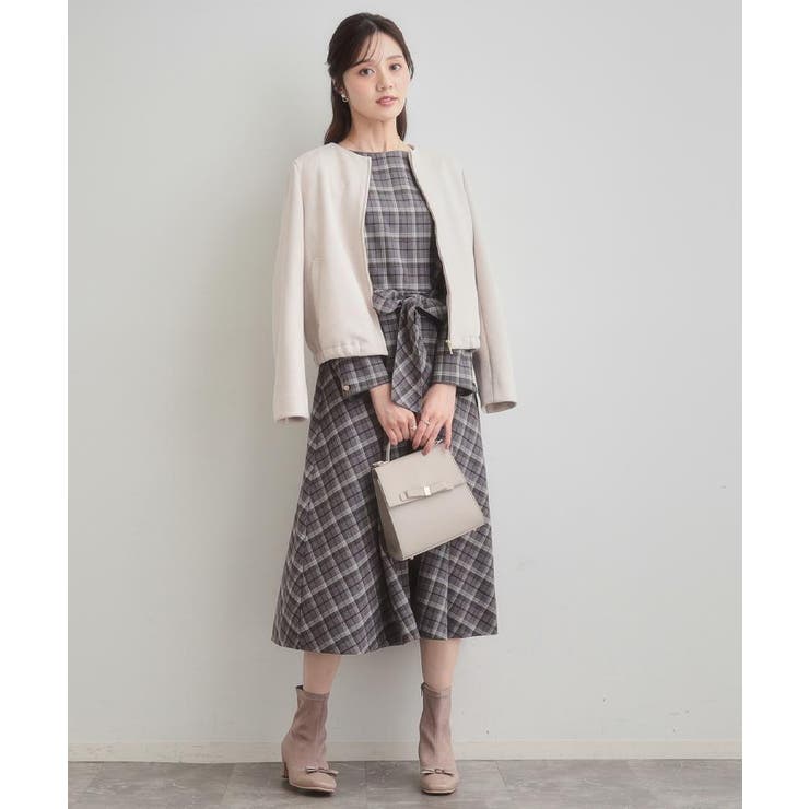 【大人可愛い・微起毛】先染めチェック柄フィット＆フレアワンピース | Couture brooch | 詳細画像9 