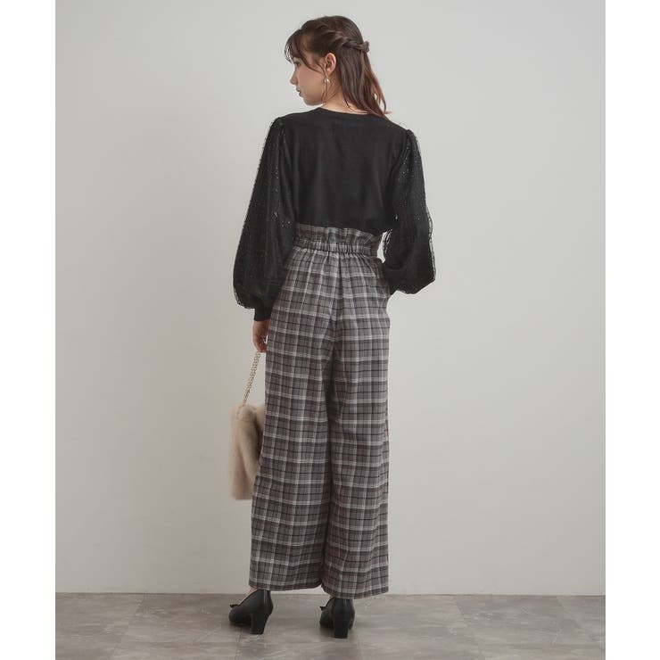 【大人可愛い】起毛先染めチェック柄 スカラウエスト ワイドパンツ | Couture brooch | 詳細画像3 