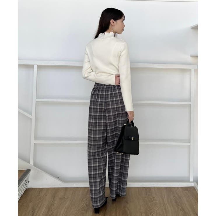 【大人可愛い】起毛先染めチェック柄 スカラウエスト ワイドパンツ | Couture brooch | 詳細画像9 